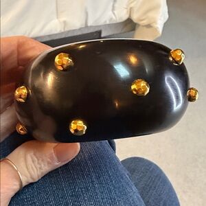 Alexis Bittar Black Resin Cuff Bracelet W/ Gold Studs 2” W opening 1 1/2” wide